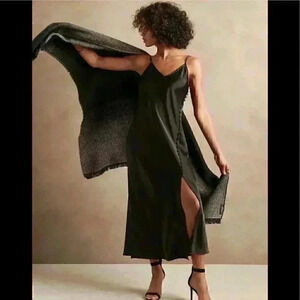 Banana Republic Covered-Button Satin Midi Slip Dress